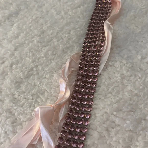Elegant Pink Crystal Necklace with Satin Ribbon - Picture 4 of 4